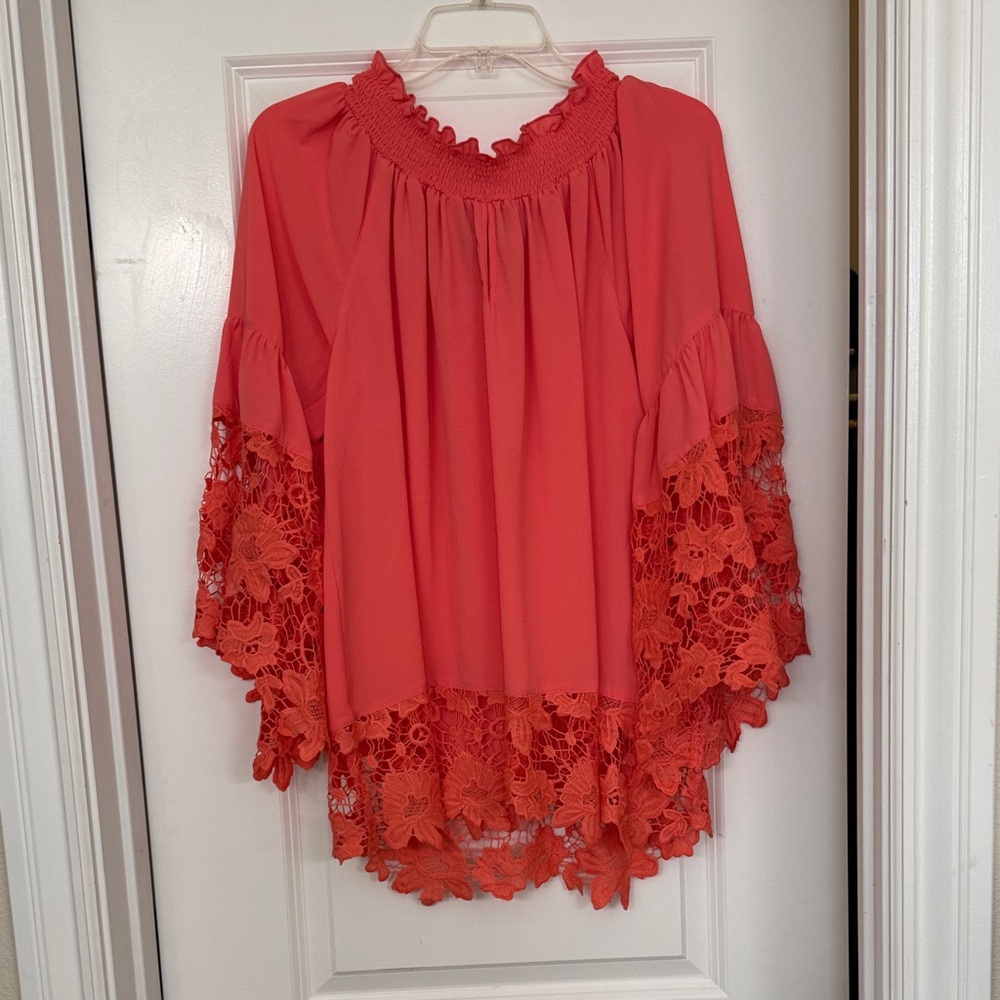 Chic Coral Lace Women's Blouse